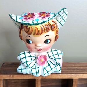 Lefton Young Girl Head vase Planter